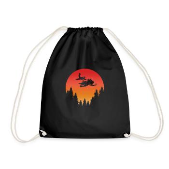 Vintage Retro Snowmobile rider and sunset - Drawstring Bag - black - Front