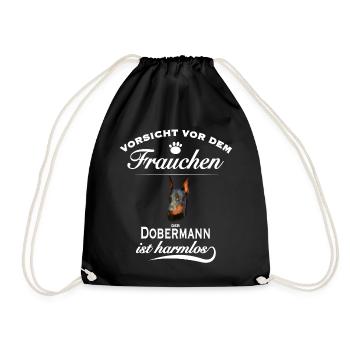 Vorsicht vor dem Frauchen - Dobermann Design - Turnbeutel - Schwarz - Vorne