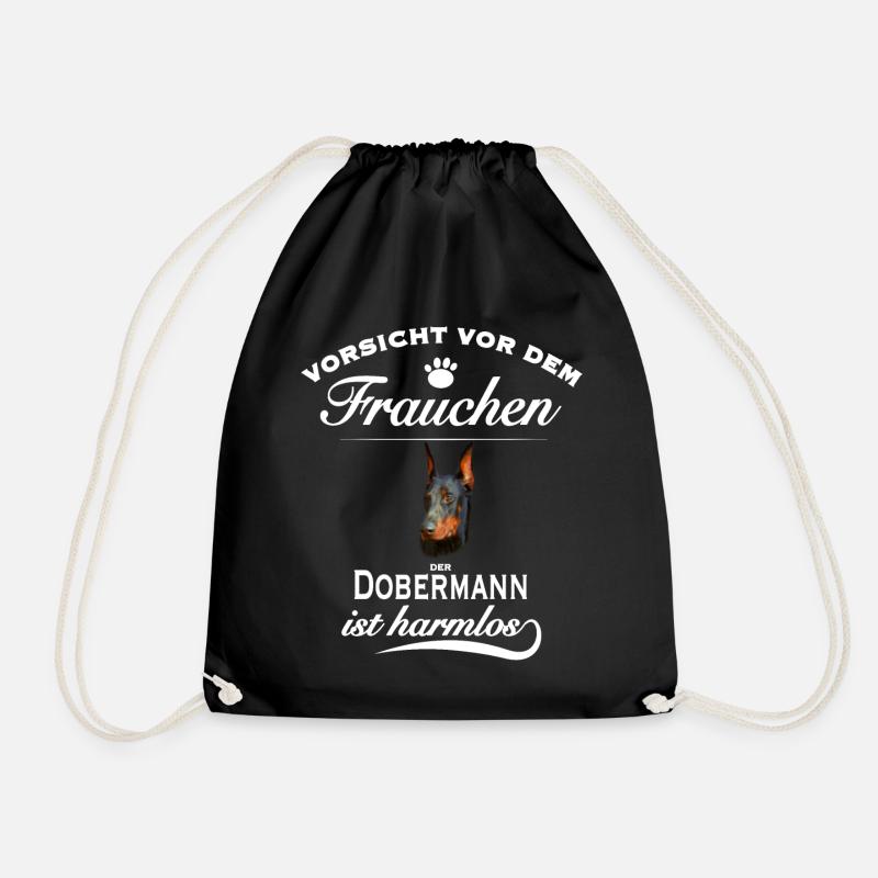 Vorsicht vor dem Frauchen - Dobermann Design - Turnbeutel - Schwarz