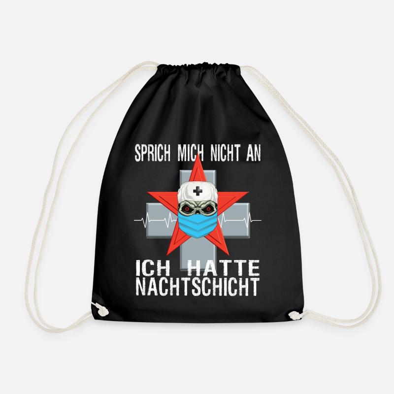 Pflegeshirt: Sprich mich nicht an, Nachtschicht - Turnbeutel - Schwarz