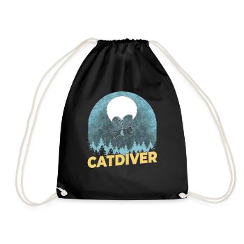 Catdiver - Lustige Fallschirmspringer-Katze - Turnbeutel - Schwarz - Vorne