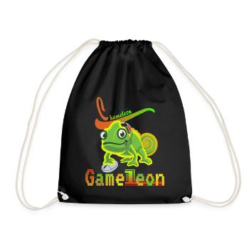 Game Leon . Chameleon with mouse and headset. - Drawstring Bag - black - Front