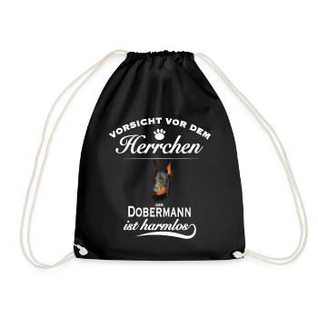 Dobermann - Vorsicht vor dem Herrchen - Turnbeutel - Schwarz - Vorne