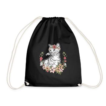 Katze mit Blumen Mädchen - Katzenliebhaber Katzen - Turnbeutel - Schwarz - Vorne