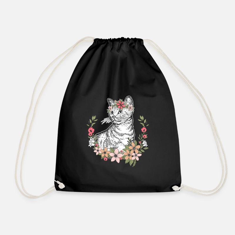 Katze mit Blumen Mädchen - Katzenliebhaber Katzen - Turnbeutel - Schwarz