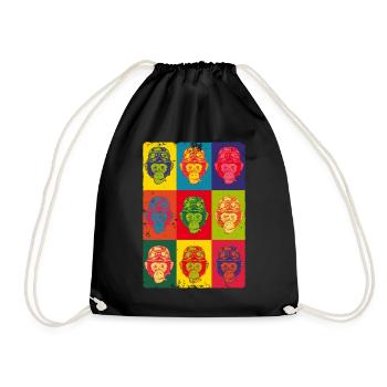 Affen Pop Art Tiere Animals Apes Monkeys - Turnbeutel - Schwarz - Vorne