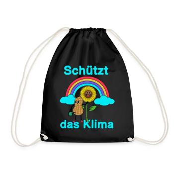Öko Erdnuss Klima Schutz Spruch Sonnenblume Natur - Turnbeutel - Schwarz - Vorne