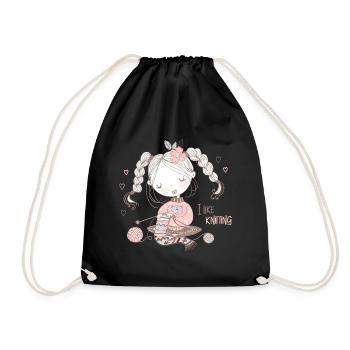 Knitting knitter "I like knitting" - Drawstring Bag - black - Front
