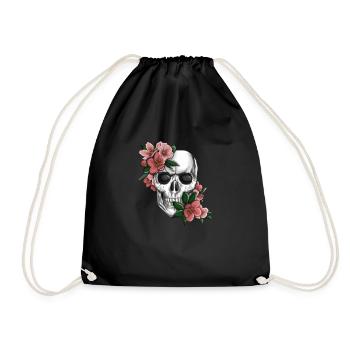 Skull with flowers - Drawstring Bag - black - Front