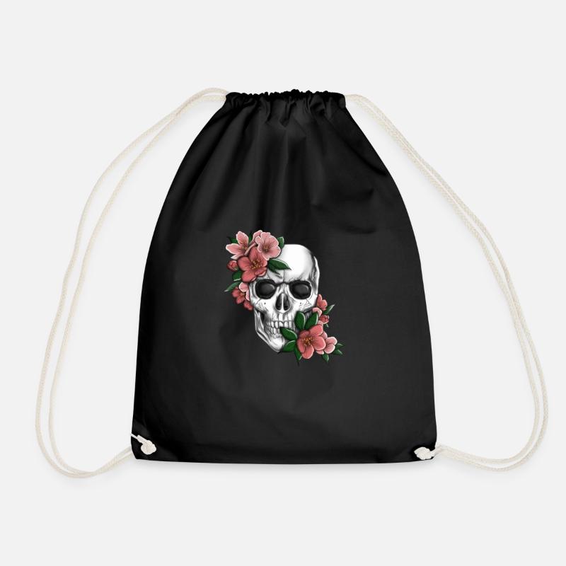Tête de mort avec des fleurs - Sac de sport léger - noir