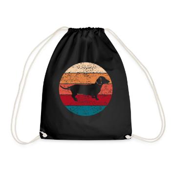 Dackelhund Dackel Hund Dackelwelpe Geschenk Retro - Turnbeutel - Schwarz - Vorne