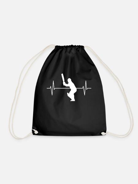 Cricket Players Fans Heartbeat Line Gift - Drawstring Bag - black