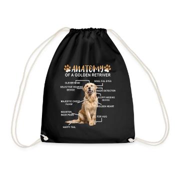 Golden Golden Retriever Dog - Drawstring Bag - black - Front