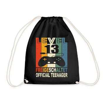 Level 13 Freigeschaltet Official Teenager 13 Jahre - Turnbeutel - Schwarz - Vorne