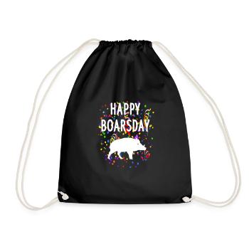 Wildschwein Geburtstag Happy Boarsday Trachten - Turnbeutel - Schwarz - Vorne