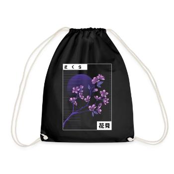Sad Japanese Sakura Aesthetic Kawaii Cherry Blossom - Drawstring Bag - black - Front