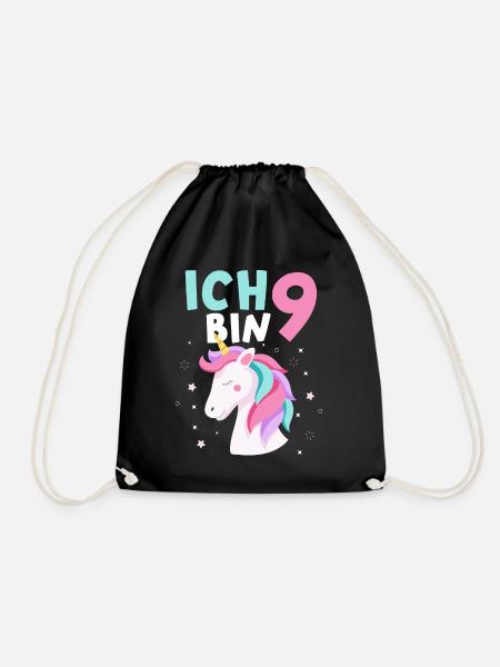 9. Geburtstag Mädchen Einhorn 9 Jahre Geschenk - Turnbeutel - Schwarz