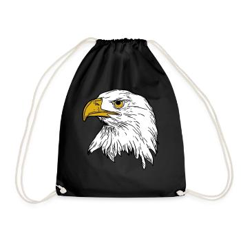 Eagle imprint bird animal motif animal face - Drawstring Bag - black - Front
