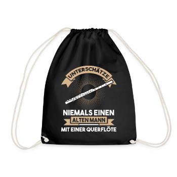Querflöte Flöte Flötist Flötenspieler Orchester Mu - Turnbeutel - Schwarz - Vorne