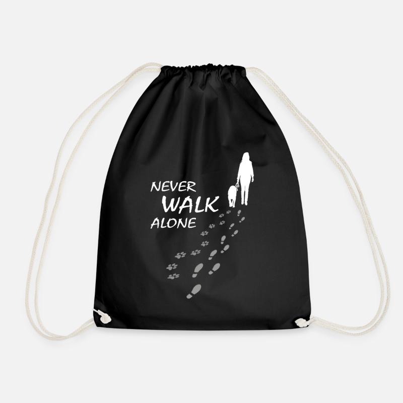 Hund - NEVER WALK ALONE, Gassi - Turnbeutel - Schwarz