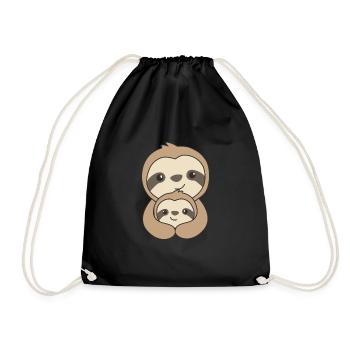 Faultier Familie Mama und Kind süße Faultiere - Drawstring Bag - black - Front