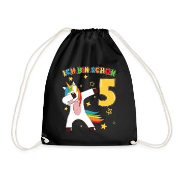 5. geburtstag 5 jahre alt Einhorn Geburtstag Kind - Turnbeutel - Schwarz - Vorne