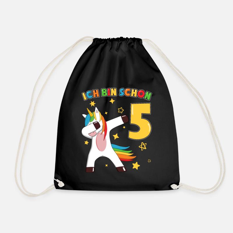 5. geburtstag 5 jahre alt Einhorn Geburtstag Kind - Turnbeutel - Schwarz