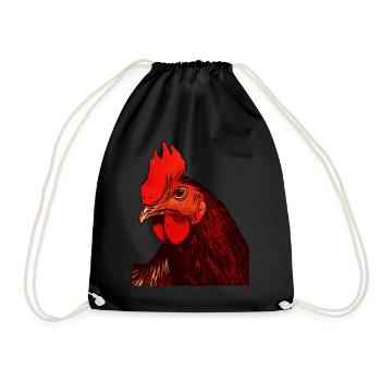 Hahn Bauernhof Tiermotiv Tier Motiv Tiergesicht - Turnbeutel - Schwarz - Vorne