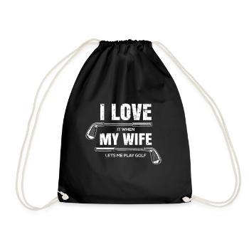 I Love My Wife Funny Golf Player Golfing Gift - Drawstring Bag - black - Front