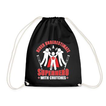 Crutches superhero foot fracture leg broken gift - Drawstring Bag - black - Front