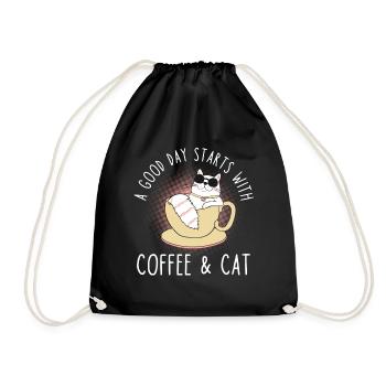 Kaffee Katze Spruch - Drawstring Bag - black - Front