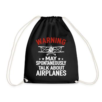 Warning May Spontaneously Talk About Airplanes - Drawstring Bag - black - Front