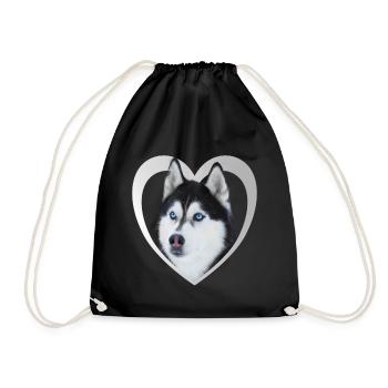 I Love my Husky - Hund Herz - Husky - Turnbeutel - Schwarz - Vorne