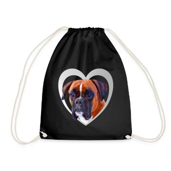 I Love my Boxer - Boxer im Herz - Boxer Hund - Turnbeutel - Schwarz - Vorne