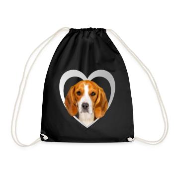 I Love My Beagle - HerzDesign - Beagle - Turnbeutel - Schwarz - Vorne
