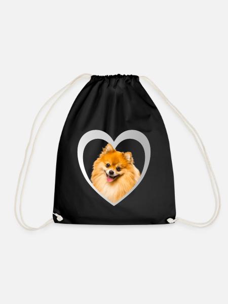 I Love my Zwergspitz - Hund Herz - Zwergspitz - Turnbeutel - Schwarz