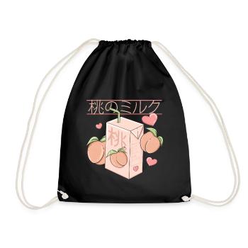 Japanischer Pfirsich Saft retro Anime Design - Turnbeutel - Schwarz - Vorne