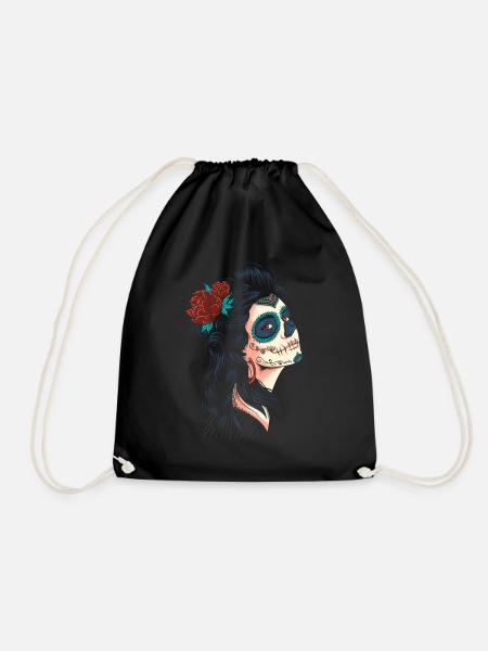 Cute Lady of the Dead La Calavera Catrina - Drawstring Bag - black