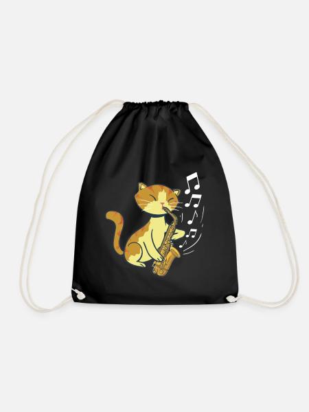 Süße Katze spielt Saxofon Saxophone Saxofonist - Turnbeutel - Schwarz