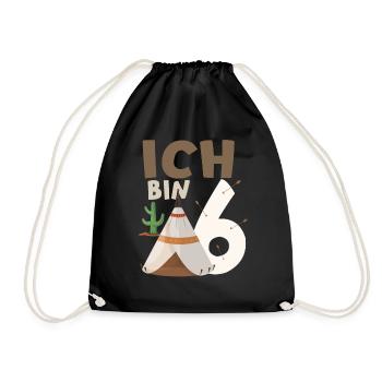 6. Geburtstag Indianer Ich bin 6 Jahre Tipi Kinder - Turnbeutel - Schwarz - Vorne