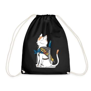 Samurai cat with katana sword in Japan style - Drawstring Bag - black - Front