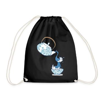 Teapot big wave art drawing Japan style - Drawstring Bag - black - Front