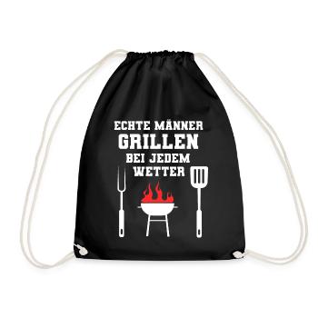 Echte Männer Grillmeister Grill Grillen Geschenk - Turnbeutel - Schwarz - Vorne