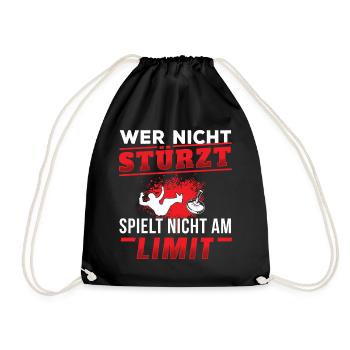 Eisstock Wer nicht stürzt spielt nicht am Limit - Turnbeutel - Schwarz - Vorne