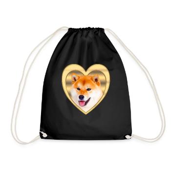 Shiba Inu - Shiba Inu Dog - Heart - Drawstring Bag - black - Front