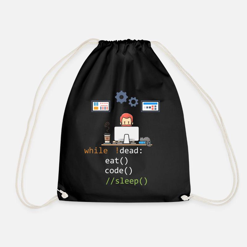 Dead Eat Code Sleep Funny Programming Computer Pro - Drawstring Bag - black
