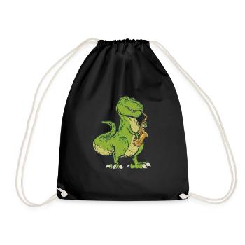 Funny Dinosaur playing the Saxophone Saxofon - Drawstring Bag - black - Front