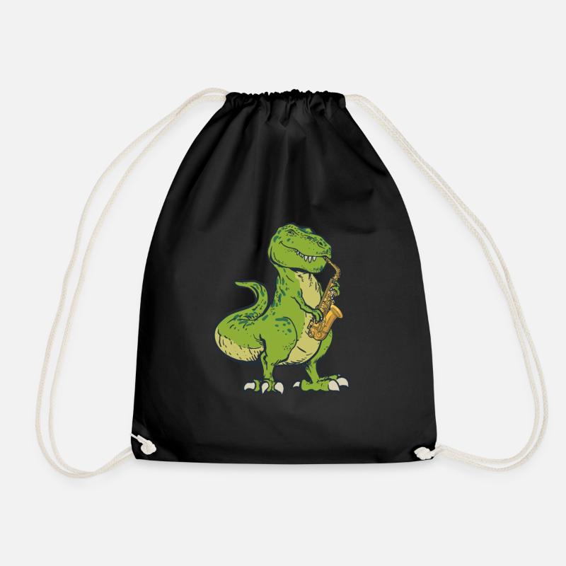 Funny Dinosaur playing the Saxophone Saxofon - Drawstring Bag - black