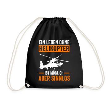 Helikopter Hubschrauber Heli Pilot - Turnbeutel - Schwarz - Vorne