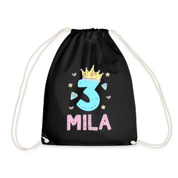 3. Geburtstag Mila Ich Bin 3 Jahre Prinzessin - Turnbeutel - Schwarz - Vorne